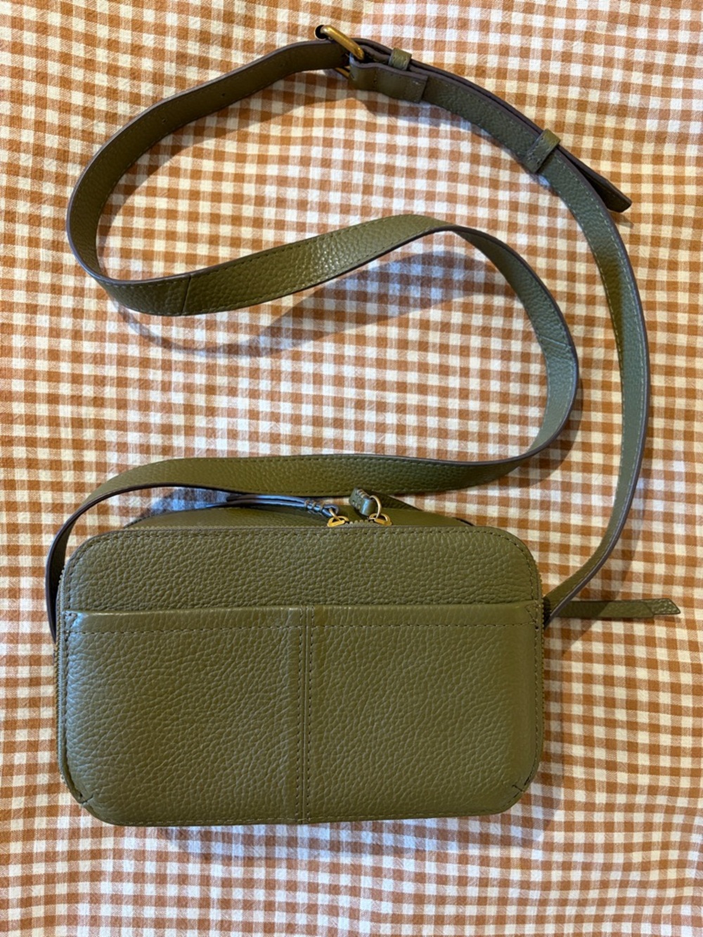 American Leather Co Nashville Leather Double Zip Crossbody Camera Bag Sage Green - Picture 4 of 11